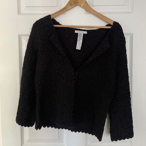Black Wool Blend Embroidered Cardigan Jacket